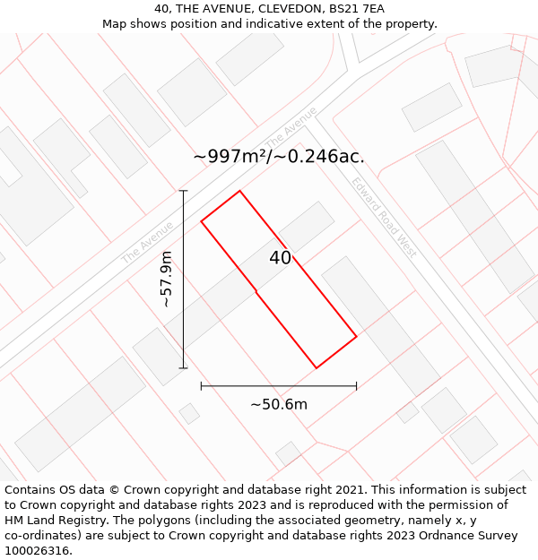 40, THE AVENUE, CLEVEDON, BS21 7EA: Plot and title map