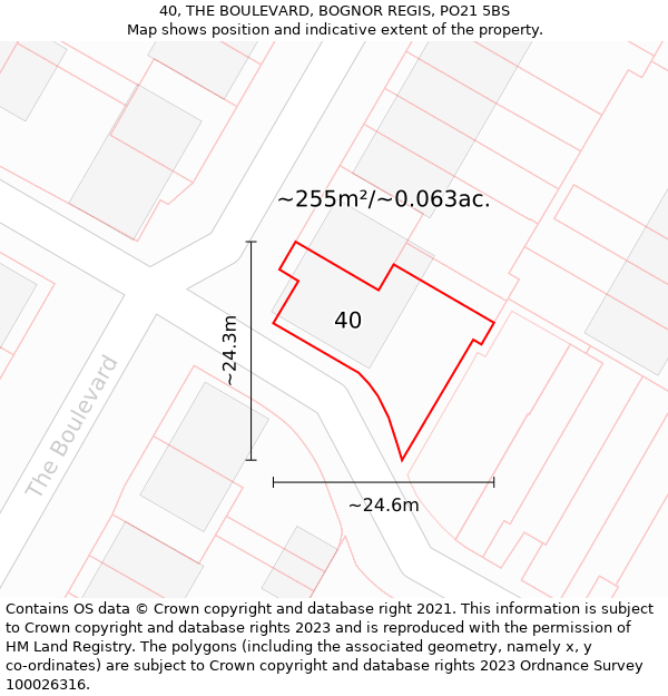 40, THE BOULEVARD, BOGNOR REGIS, PO21 5BS: Plot and title map