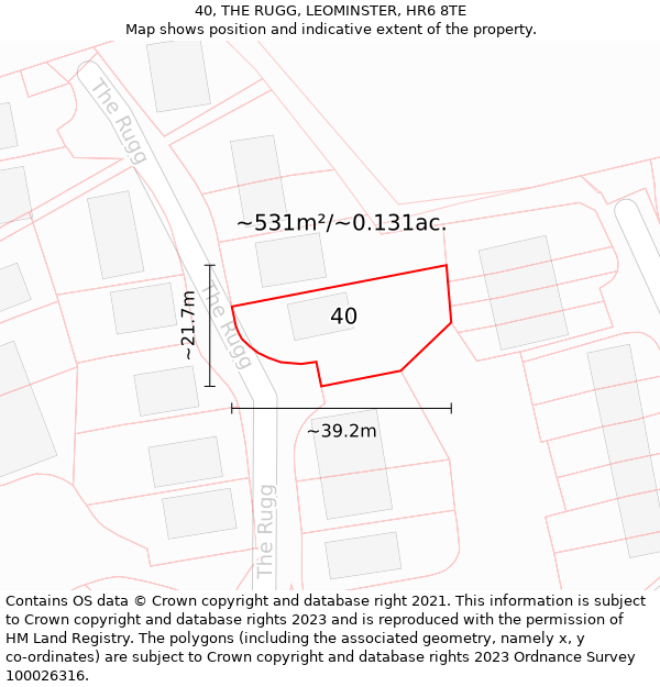40, THE RUGG, LEOMINSTER, HR6 8TE: Plot and title map