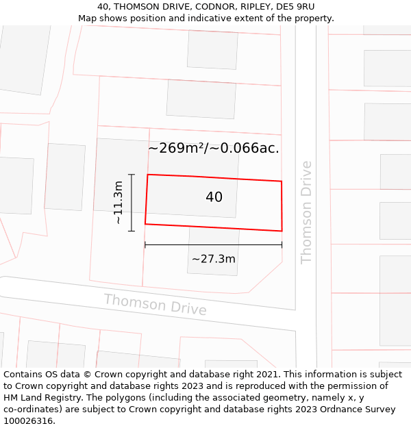 40, THOMSON DRIVE, CODNOR, RIPLEY, DE5 9RU: Plot and title map