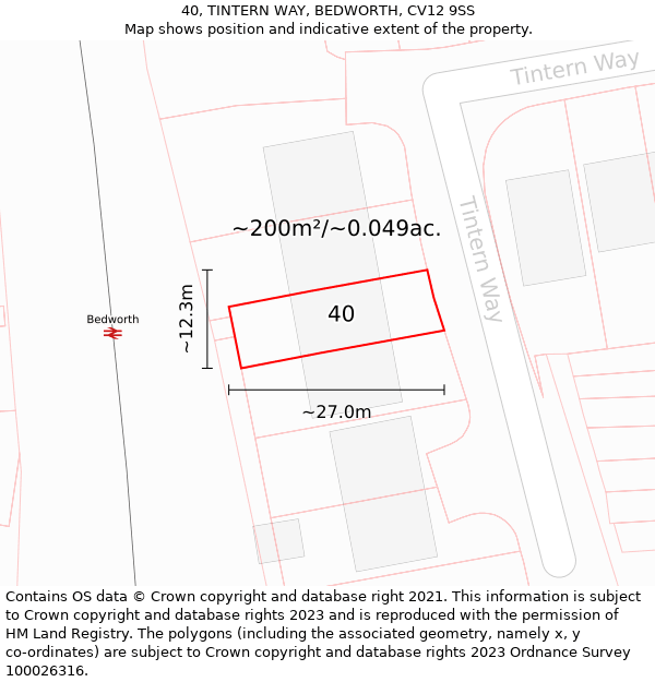 40, TINTERN WAY, BEDWORTH, CV12 9SS: Plot and title map