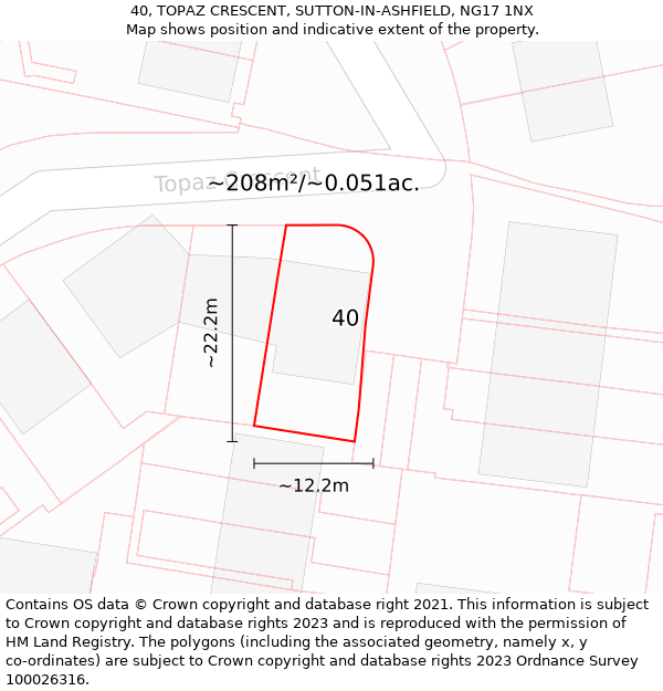 40, TOPAZ CRESCENT, SUTTON-IN-ASHFIELD, NG17 1NX: Plot and title map