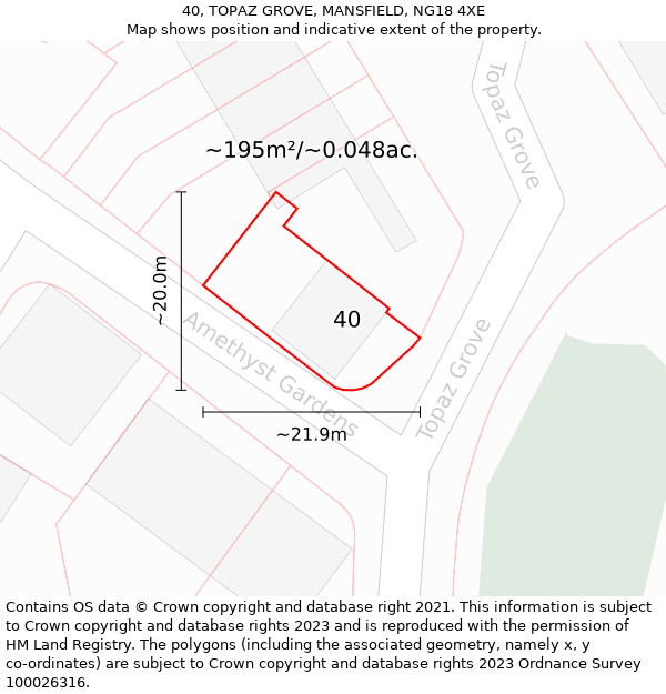 40, TOPAZ GROVE, MANSFIELD, NG18 4XE: Plot and title map