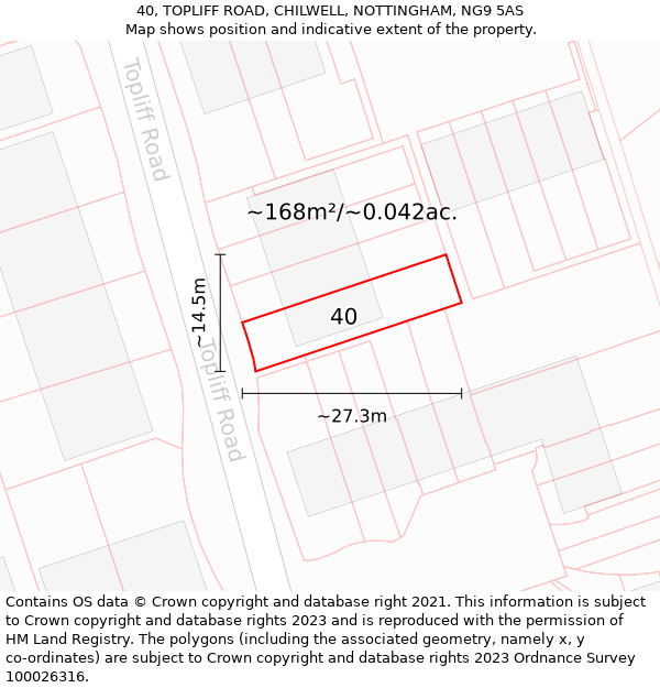 40, TOPLIFF ROAD, CHILWELL, NOTTINGHAM, NG9 5AS: Plot and title map