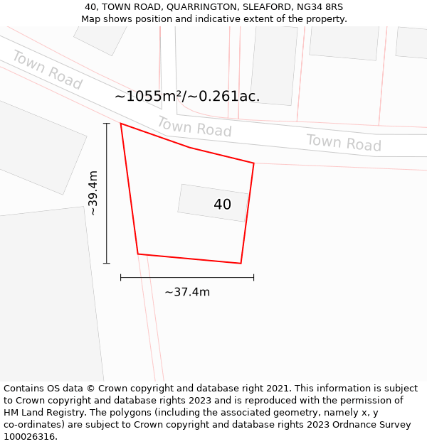 40, TOWN ROAD, QUARRINGTON, SLEAFORD, NG34 8RS: Plot and title map
