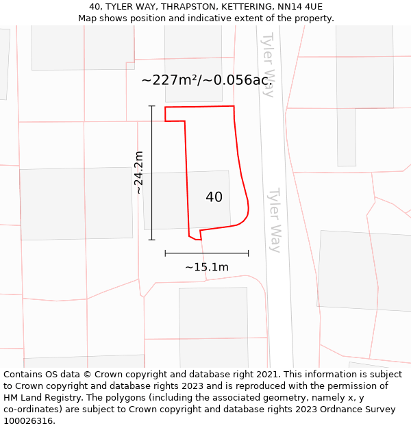 40, TYLER WAY, THRAPSTON, KETTERING, NN14 4UE: Plot and title map