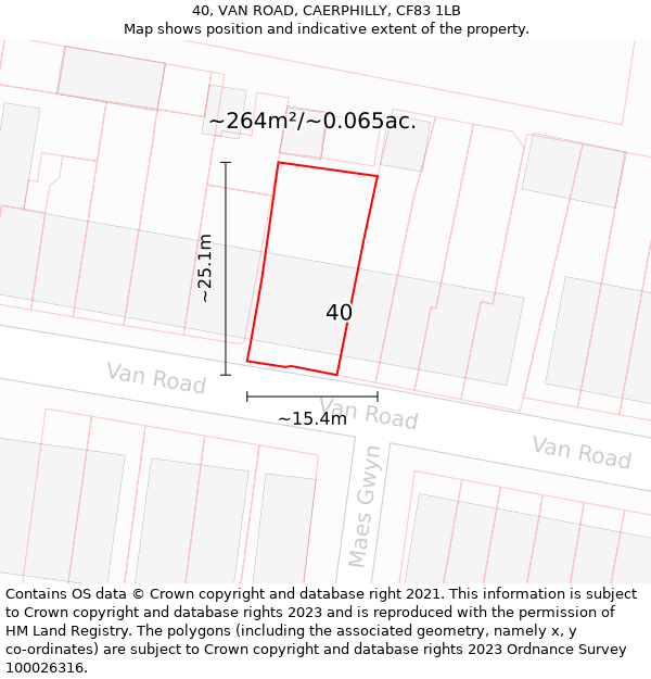 40, VAN ROAD, CAERPHILLY, CF83 1LB: Plot and title map