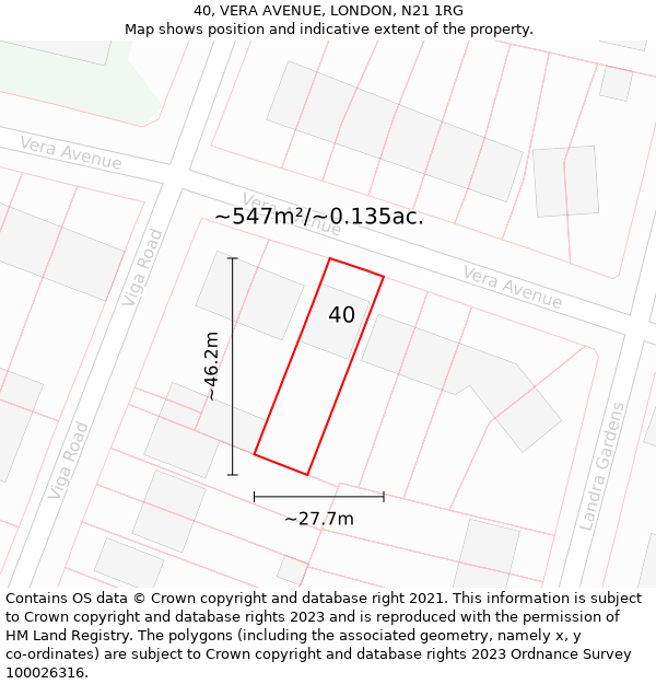 40, VERA AVENUE, LONDON, N21 1RG: Plot and title map