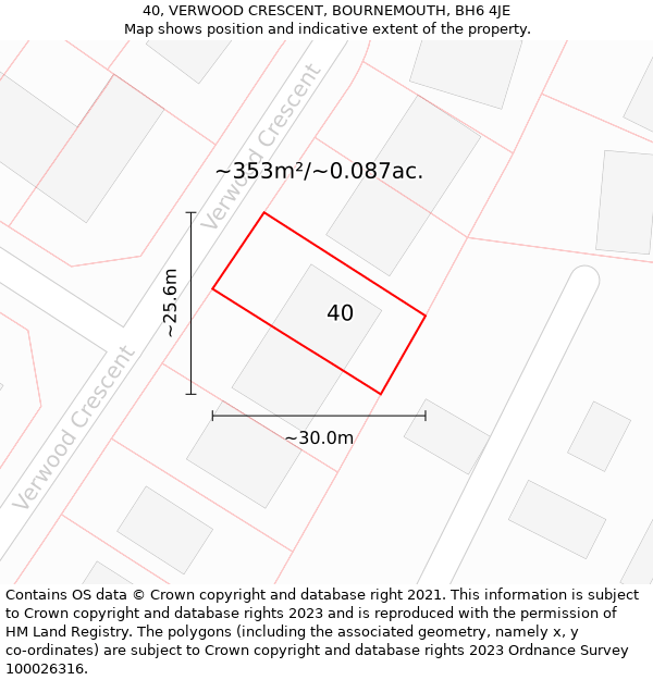 40, VERWOOD CRESCENT, BOURNEMOUTH, BH6 4JE: Plot and title map