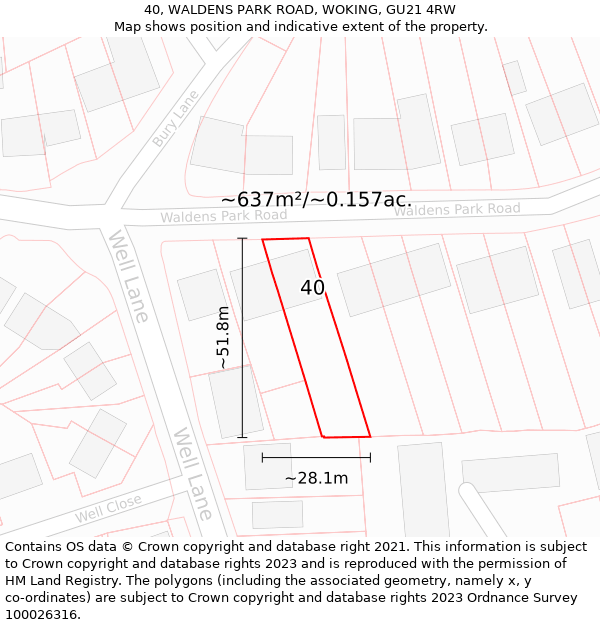 40, WALDENS PARK ROAD, WOKING, GU21 4RW: Plot and title map