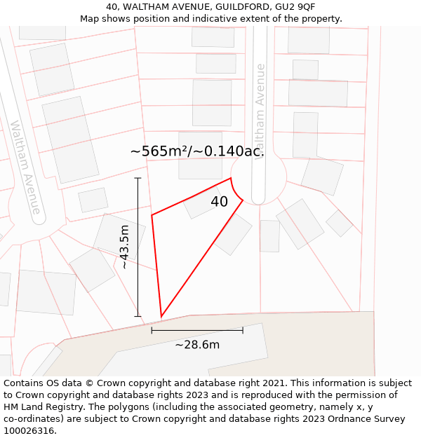 40, WALTHAM AVENUE, GUILDFORD, GU2 9QF: Plot and title map