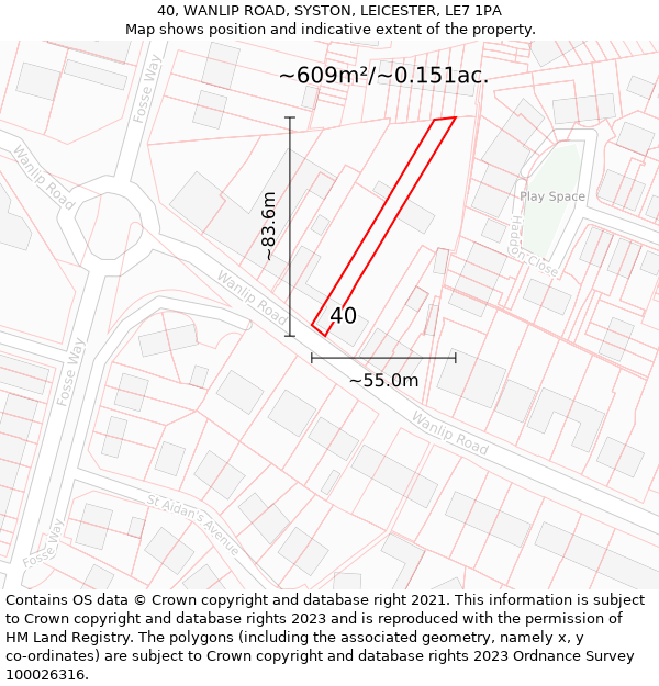 40, WANLIP ROAD, SYSTON, LEICESTER, LE7 1PA: Plot and title map