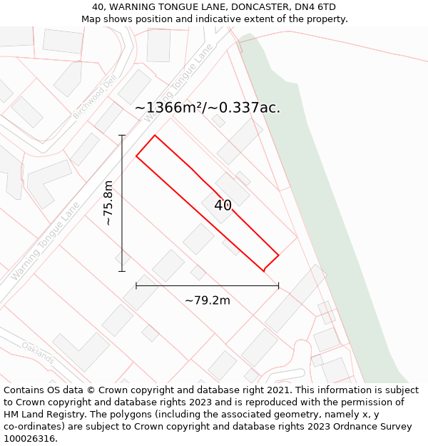 40, WARNING TONGUE LANE, DONCASTER, DN4 6TD: Plot and title map