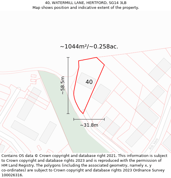 40, WATERMILL LANE, HERTFORD, SG14 3LB: Plot and title map