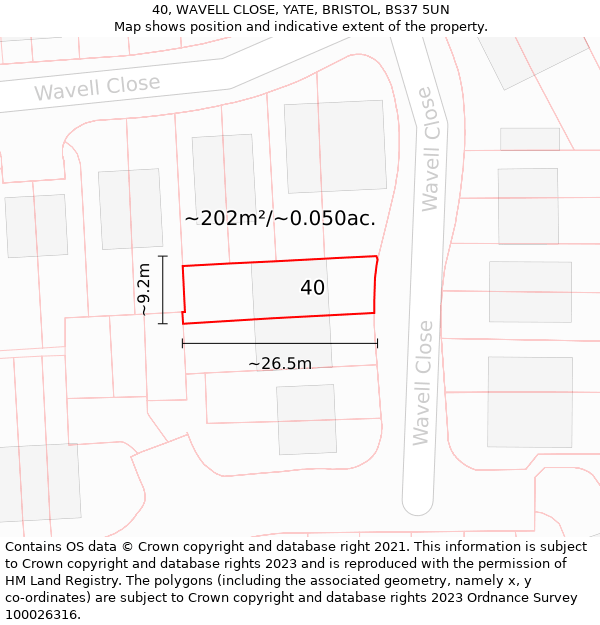 40, WAVELL CLOSE, YATE, BRISTOL, BS37 5UN: Plot and title map