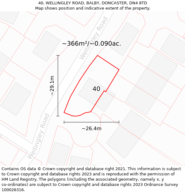 40, WELLINGLEY ROAD, BALBY, DONCASTER, DN4 8TD: Plot and title map