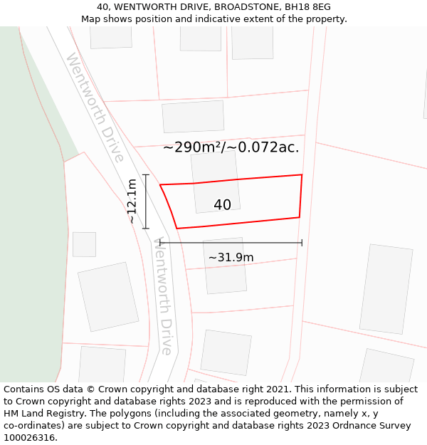 40, WENTWORTH DRIVE, BROADSTONE, BH18 8EG: Plot and title map