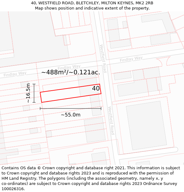 40, WESTFIELD ROAD, BLETCHLEY, MILTON KEYNES, MK2 2RB: Plot and title map