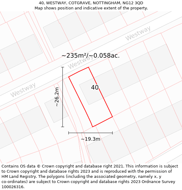 40, WESTWAY, COTGRAVE, NOTTINGHAM, NG12 3QD: Plot and title map