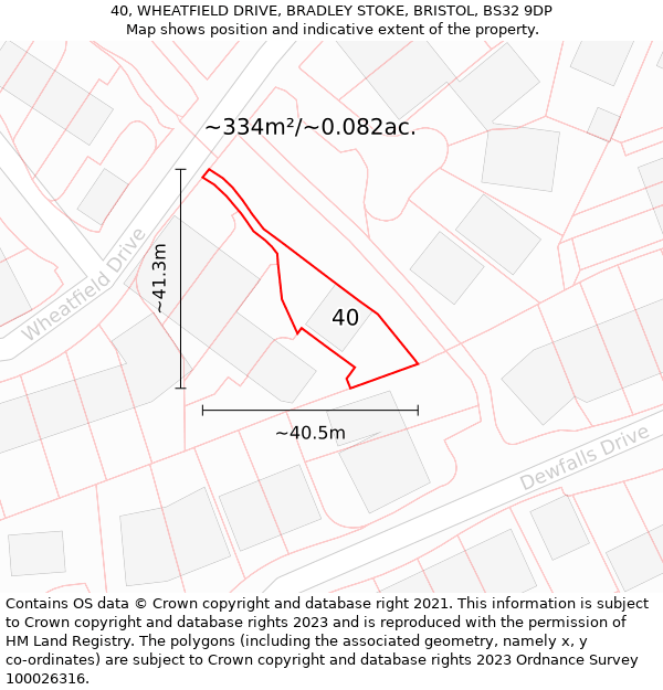 40, WHEATFIELD DRIVE, BRADLEY STOKE, BRISTOL, BS32 9DP: Plot and title map