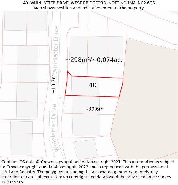 40, WHINLATTER DRIVE, WEST BRIDGFORD, NOTTINGHAM, NG2 6QS: Plot and title map