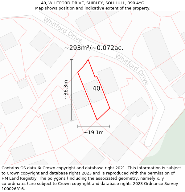 40, WHITFORD DRIVE, SHIRLEY, SOLIHULL, B90 4YG: Plot and title map