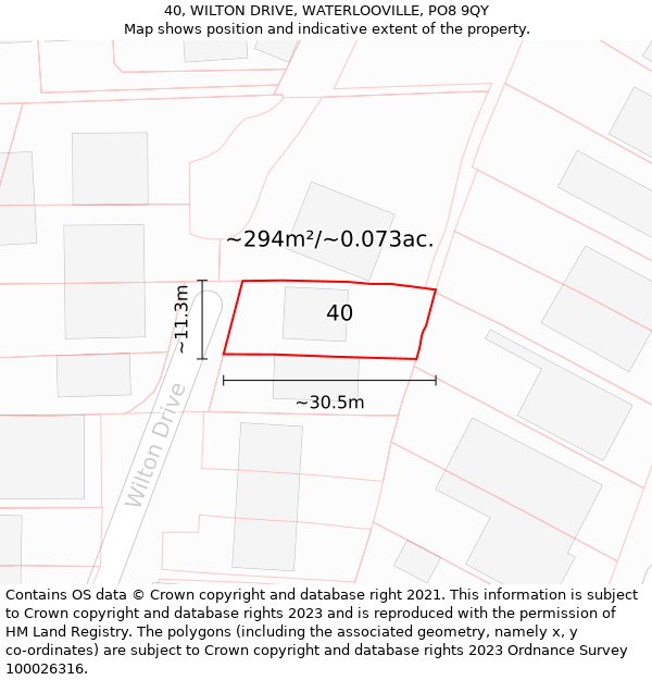 40, WILTON DRIVE, WATERLOOVILLE, PO8 9QY: Plot and title map