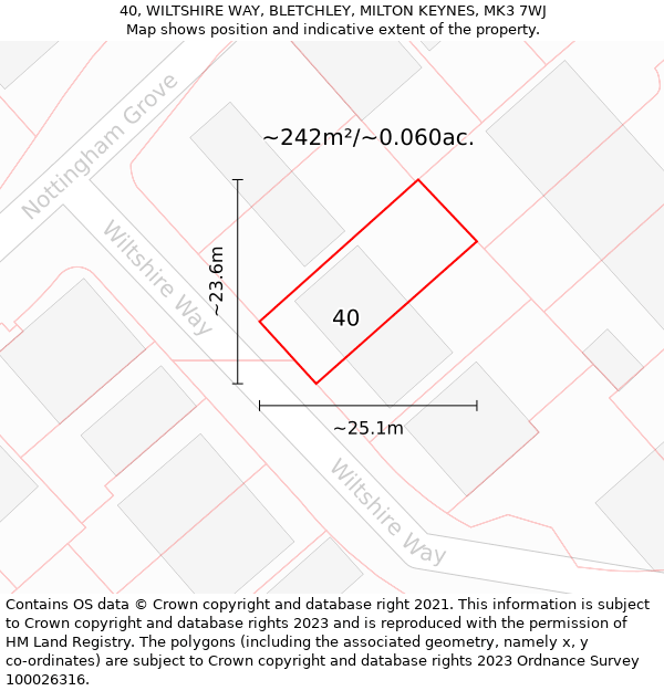 40, WILTSHIRE WAY, BLETCHLEY, MILTON KEYNES, MK3 7WJ: Plot and title map