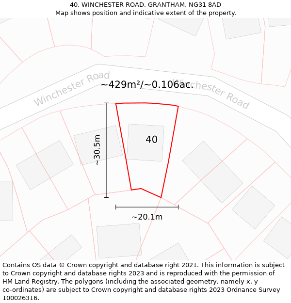 40, WINCHESTER ROAD, GRANTHAM, NG31 8AD: Plot and title map