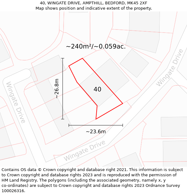 40, WINGATE DRIVE, AMPTHILL, BEDFORD, MK45 2XF: Plot and title map