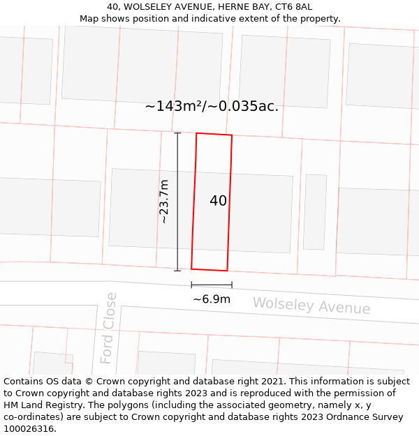 40, WOLSELEY AVENUE, HERNE BAY, CT6 8AL: Plot and title map