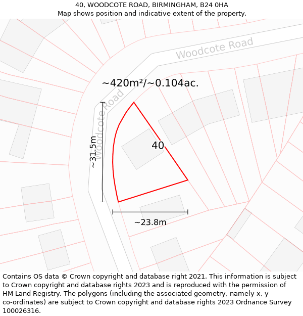 40, WOODCOTE ROAD, BIRMINGHAM, B24 0HA: Plot and title map