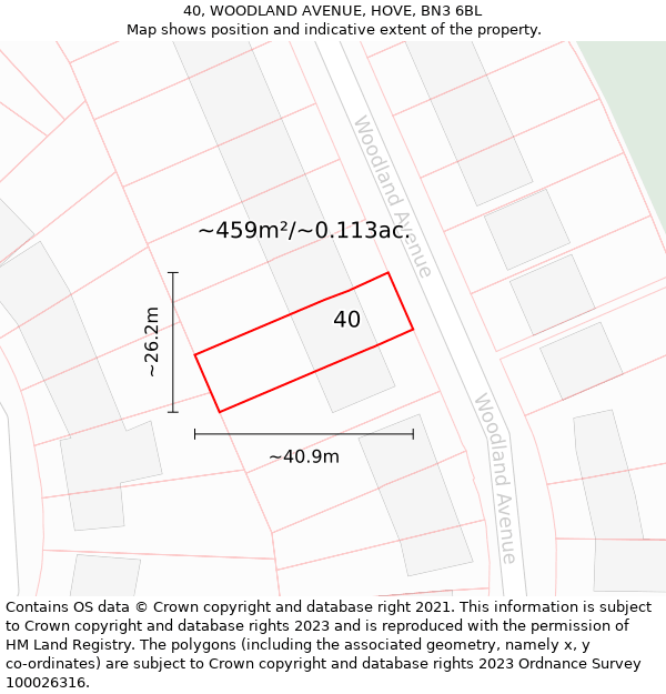 40, WOODLAND AVENUE, HOVE, BN3 6BL: Plot and title map
