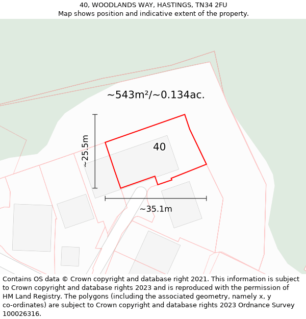 40, WOODLANDS WAY, HASTINGS, TN34 2FU: Plot and title map