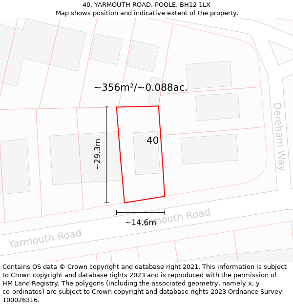 40, YARMOUTH ROAD, POOLE, BH12 1LX: Plot and title map
