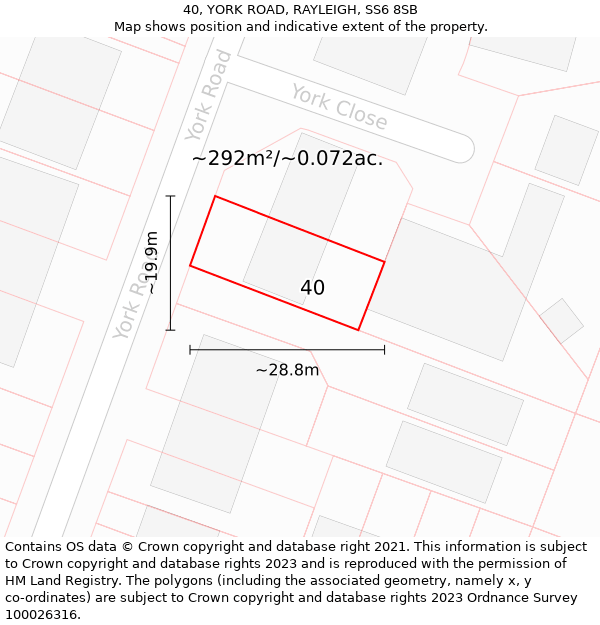 40, YORK ROAD, RAYLEIGH, SS6 8SB: Plot and title map