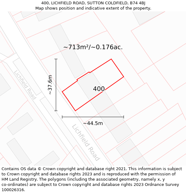 400, LICHFIELD ROAD, SUTTON COLDFIELD, B74 4BJ: Plot and title map