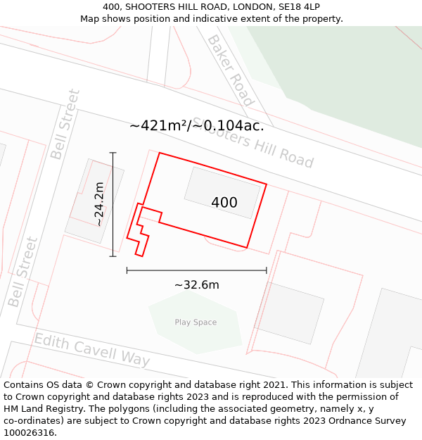 400, SHOOTERS HILL ROAD, LONDON, SE18 4LP: Plot and title map