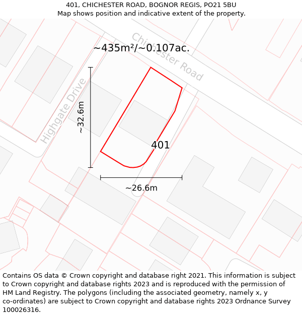 401, CHICHESTER ROAD, BOGNOR REGIS, PO21 5BU: Plot and title map