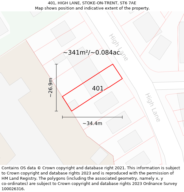 401, HIGH LANE, STOKE-ON-TRENT, ST6 7AE: Plot and title map