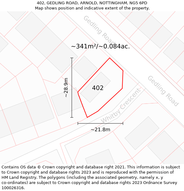 402, GEDLING ROAD, ARNOLD, NOTTINGHAM, NG5 6PD: Plot and title map