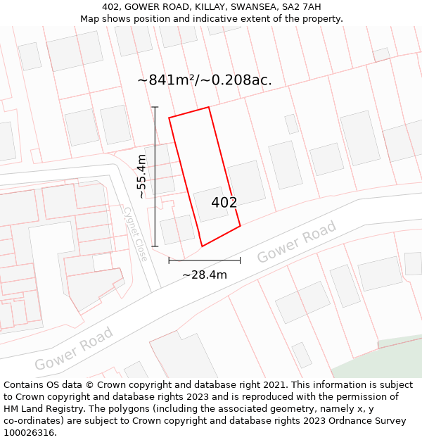 402, GOWER ROAD, KILLAY, SWANSEA, SA2 7AH: Plot and title map