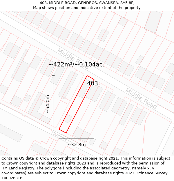 403, MIDDLE ROAD, GENDROS, SWANSEA, SA5 8EJ: Plot and title map