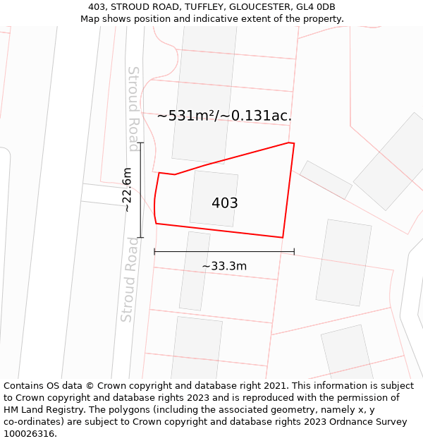 403, STROUD ROAD, TUFFLEY, GLOUCESTER, GL4 0DB: Plot and title map