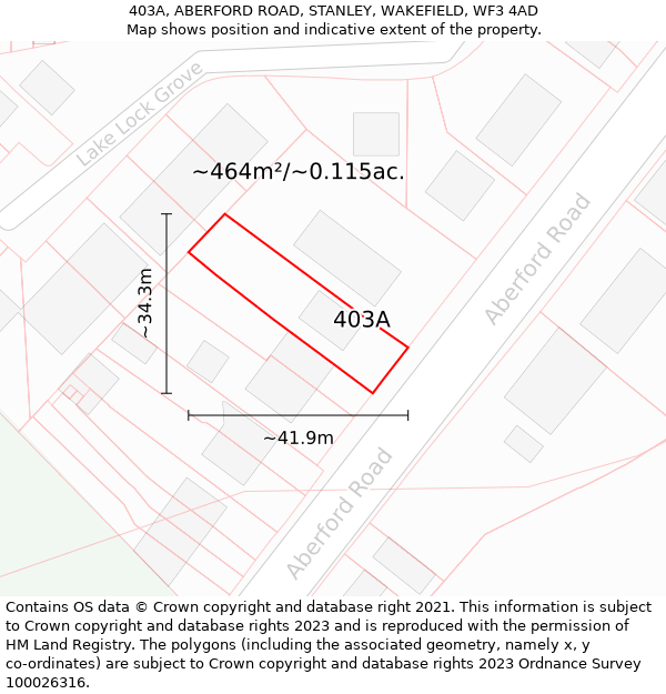 403A, ABERFORD ROAD, STANLEY, WAKEFIELD, WF3 4AD: Plot and title map