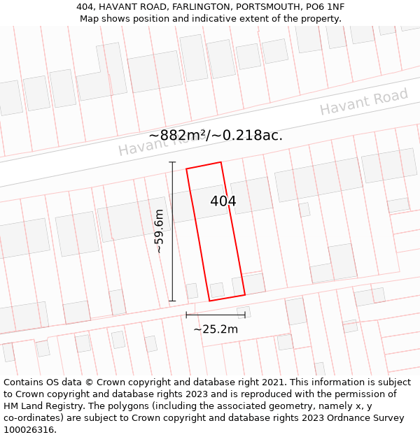 404, HAVANT ROAD, FARLINGTON, PORTSMOUTH, PO6 1NF: Plot and title map