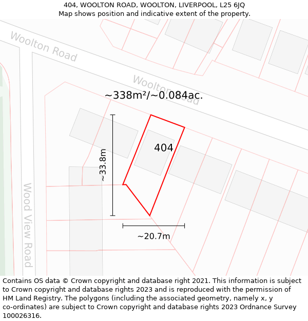 404, WOOLTON ROAD, WOOLTON, LIVERPOOL, L25 6JQ: Plot and title map