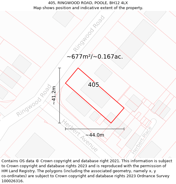 405, RINGWOOD ROAD, POOLE, BH12 4LX: Plot and title map