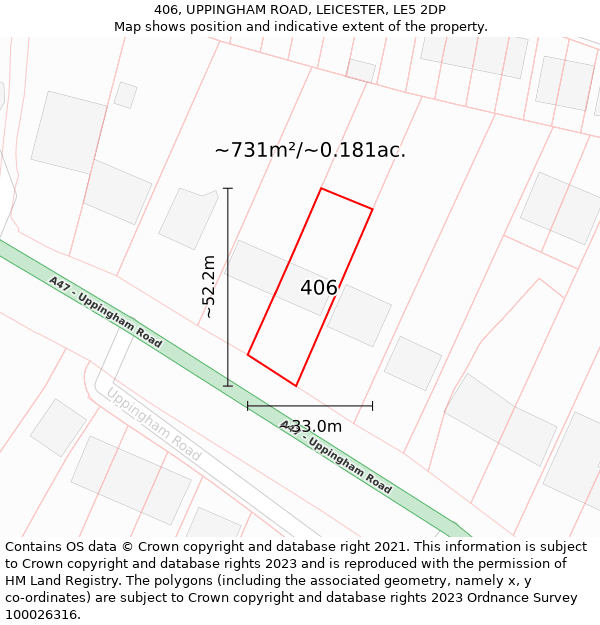 406, UPPINGHAM ROAD, LEICESTER, LE5 2DP: Plot and title map