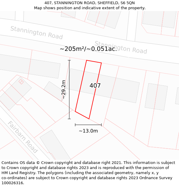 407, STANNINGTON ROAD, SHEFFIELD, S6 5QN: Plot and title map